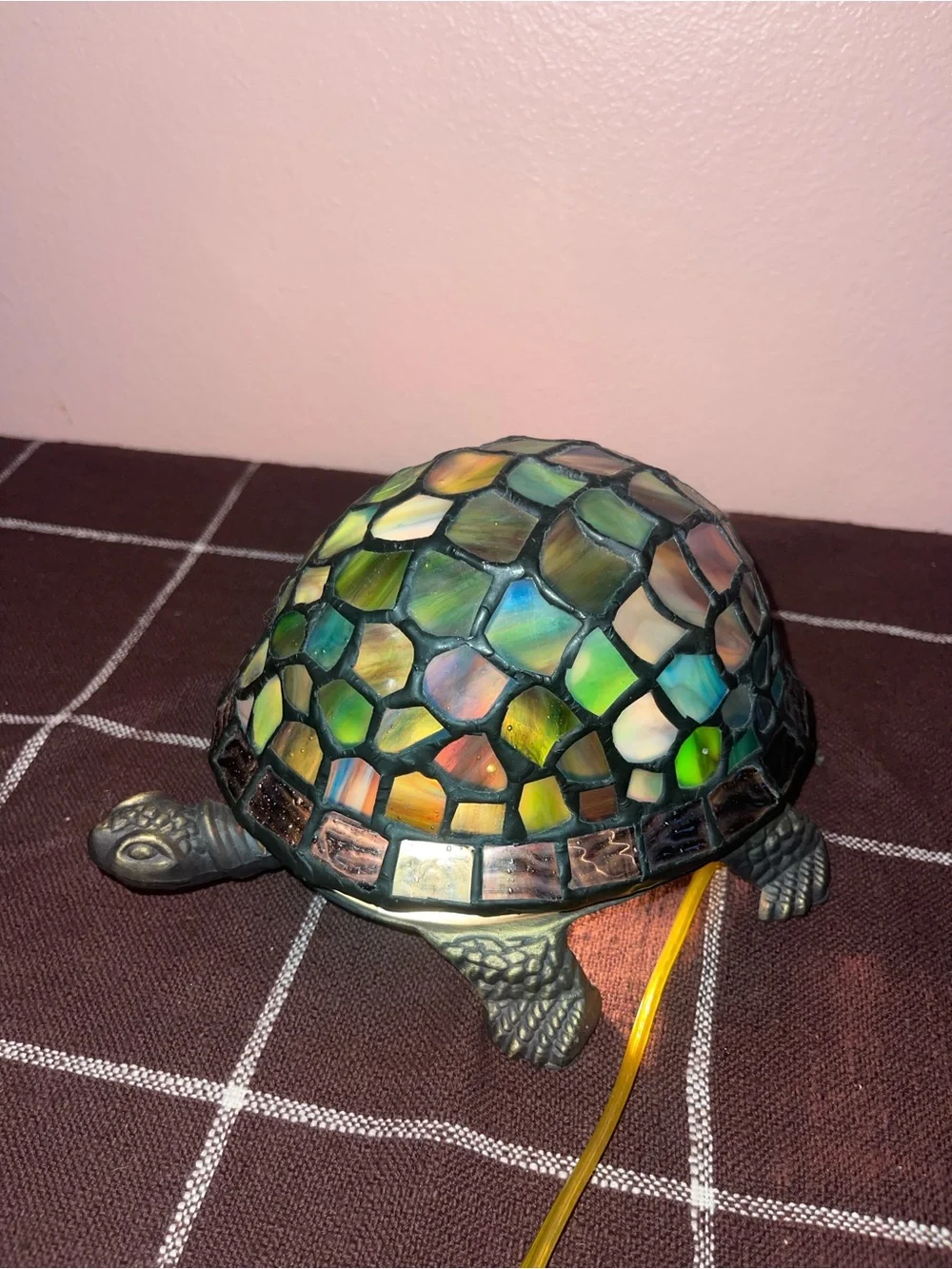 Tiffany Vintage BRONZE AND STAINED BLUE GLASS TURTLE LAMP 1999